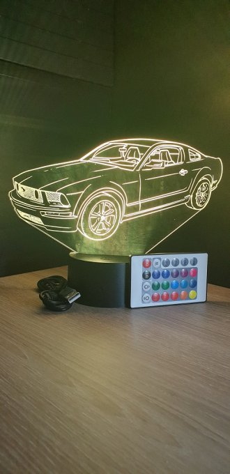 Lampe led 3D Ford Mustang GT, voiture, veilleuse, illusion, bureau