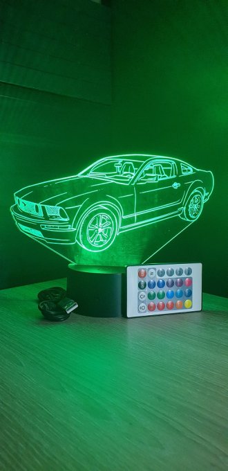 Lampe led 3D Ford Mustang GT, voiture, veilleuse, illusion, bureau