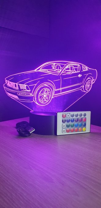 Lampe led 3D Ford Mustang GT, voiture, veilleuse, illusion, bureau