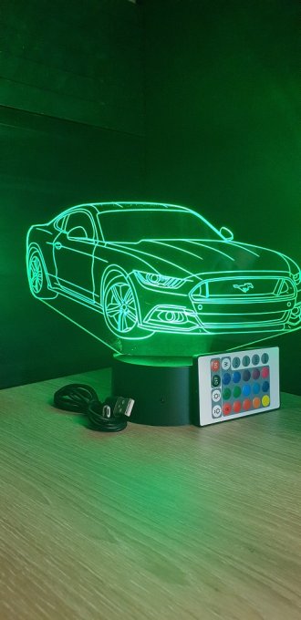 Lampe led 3D Ford Mustang, voiture ,veilleuse, chevet, néon, idée cadeau, déco, illusion, bureau
