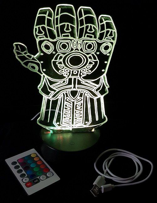 Lampe led 3D Gant de l'infini, Marvel, veilleuse, idée cadeau, dessin animé , déco, illusion, chevet