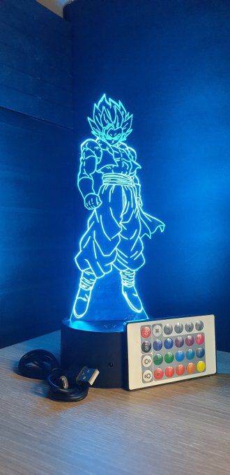 Lampe led 3D Gogeta blue, Dragon Ball, manga, veilleuse, idée cadeau, dessin animé, déco, illusion