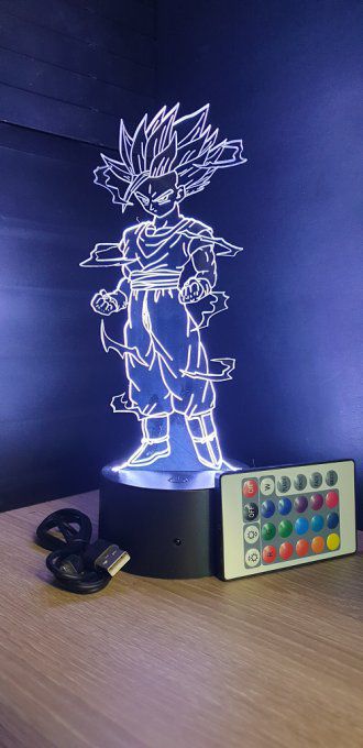 Lampe led 3d Gohan ado super saiyan 2, manga, veilleuse, dessin animé, déco, illusion, chevet