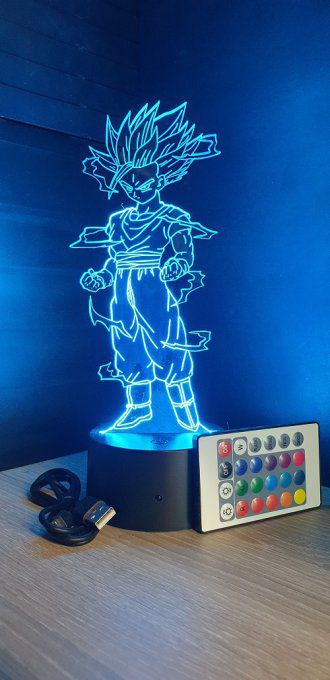 Lampe led 3d Gohan ado super saiyan 2, manga, veilleuse, dessin animé, déco, illusion, chevet