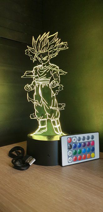 Lampe led 3d Gohan ado super saiyan 2, manga, veilleuse, dessin animé, déco, illusion, chevet