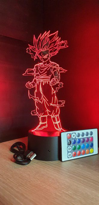 Lampe led 3d Gohan ado super saiyan 2, manga, veilleuse, dessin animé, déco, illusion, chevet
