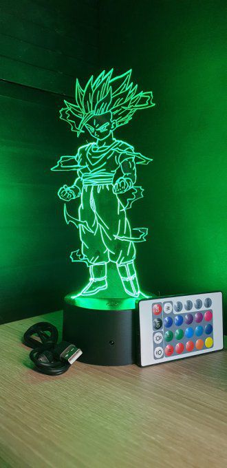 Lampe led 3d Gohan ado super saiyan 2, manga, veilleuse, dessin animé, déco, illusion, chevet
