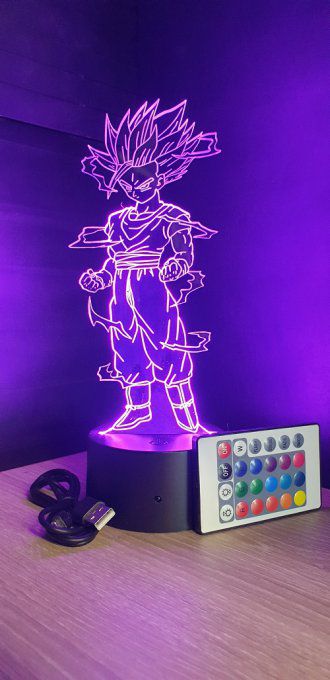 Lampe led 3d Gohan ado super saiyan 2, manga, veilleuse, dessin animé, déco, illusion, chevet