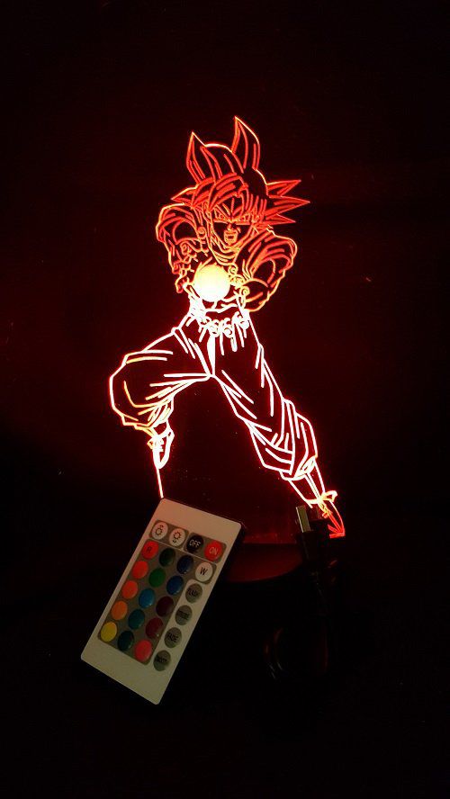Lampe led 3d Goku SSJ God, manga, veilleuse, dessin animé, déco, illusion, chevet, lumière