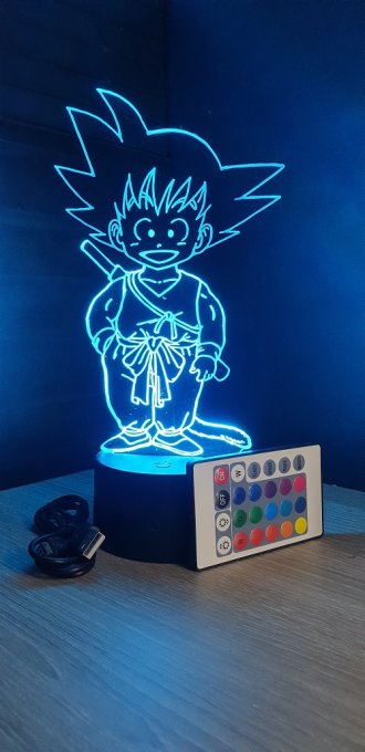Lampe led 3d Kid Goku, manga, veilleuse, dessin animé, déco, illusion, chevet, ambiance, lumière