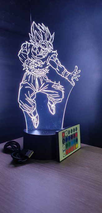 Lampe led 3D Goku SSJ, Dragon Ball, manga ,veilleuse, idée cadeau, dessin animé , déco, illusion