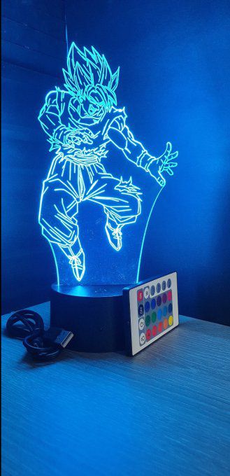 Lampe led 3D Goku SSJ, Dragon Ball, manga ,veilleuse, idée cadeau, dessin animé , déco, illusion