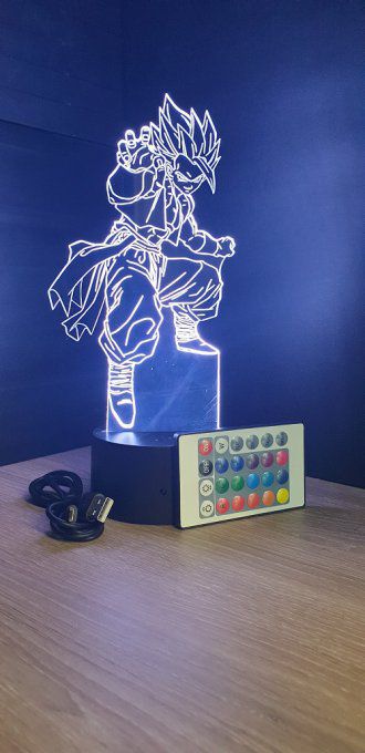 Lampe led 3d Gogeta Super Saiyan blue, manga, veilleuse, dessin animé, déco, illusion, chevet