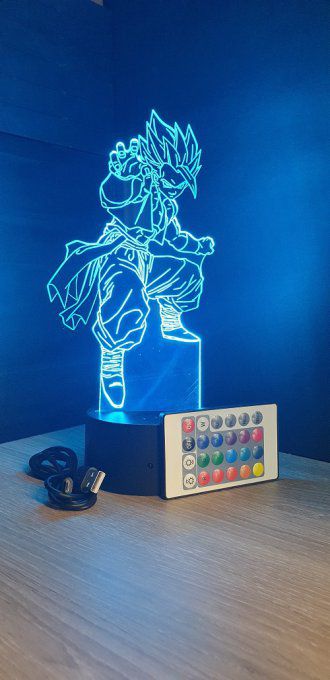 Lampe led 3d Gogeta Super Saiyan blue, manga, veilleuse, dessin animé, déco, illusion, chevet