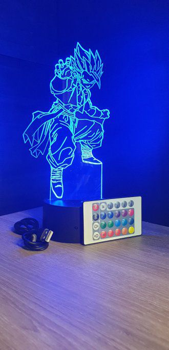 Lampe led 3d Gogeta Super Saiyan blue, manga, veilleuse, dessin animé, déco, illusion, chevet