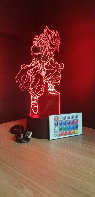 Lampe led 3d Gogeta Super Saiyan blue, manga, veilleuse, dessin animé, déco, illusion, chevet