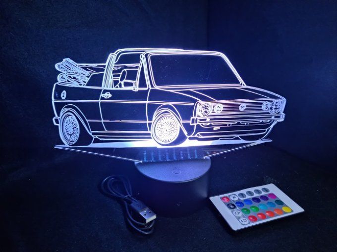 Lampe led 3D Volkswagen Golf 1 Cabriolé, retro, voiture, veilleuse, chevet, cadeau, déco, illusion