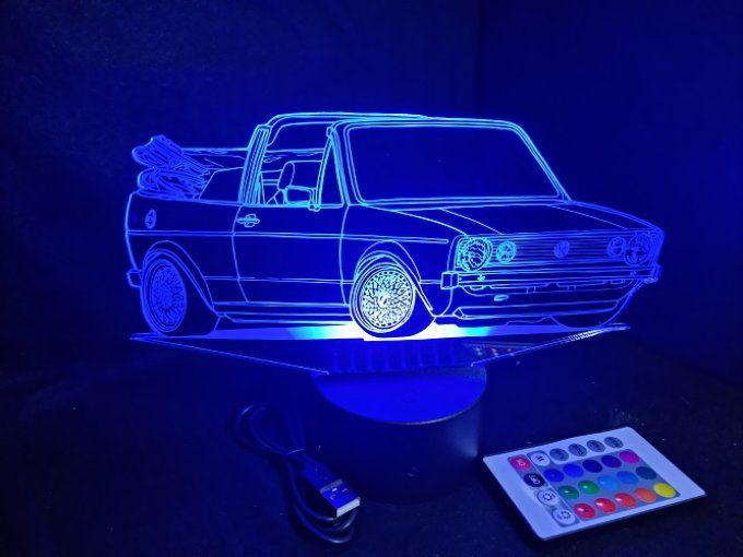 Lampe led 3D Volkswagen Golf 1 Cabriolé, voiture, veilleuse, chevet