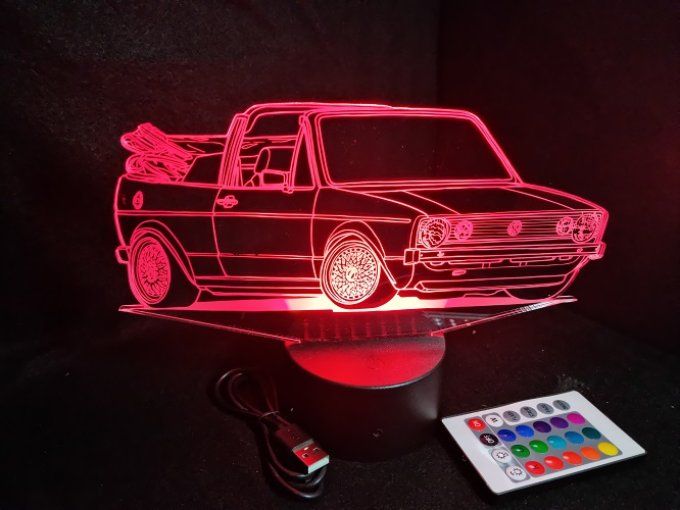 Lampe led 3D Volkswagen Golf 1 Cabriolé, voiture, veilleuse, chevet