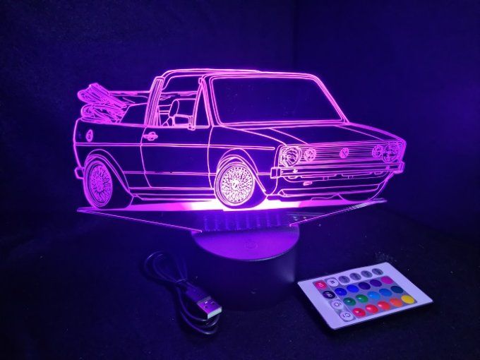 Lampe led 3D Volkswagen Golf 1 Cabriolé, voiture, veilleuse, chevet