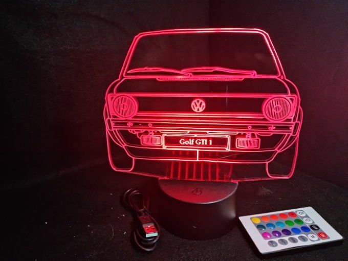 Lampe led 3D Volkswagen Golf GTI, retro, voiture, veilleuse, chevet, cadeau, déco, illusion