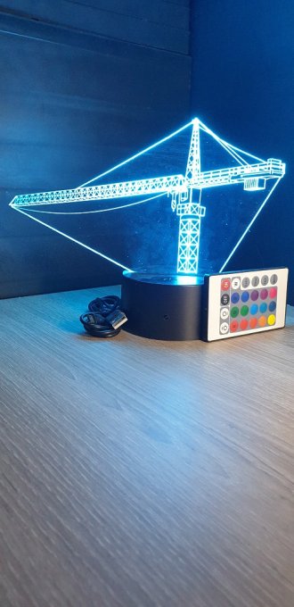 Lampe led 3D Grue, Chantier, bâtiment, veilleuse, chevet, néon, idée cadeau, déco, illusion