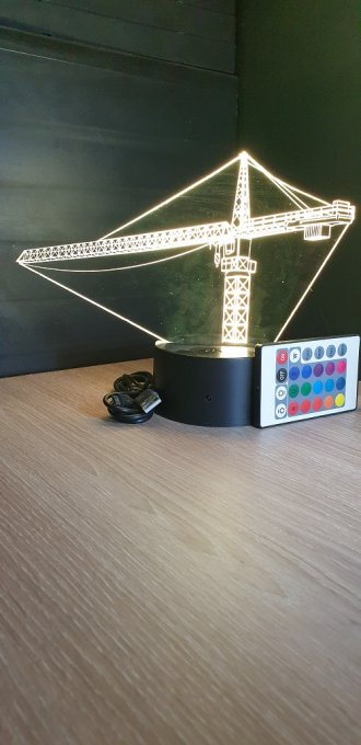 Lampe led 3D Grue, Chantier, bâtiment, veilleuse, chevet, néon, idée cadeau, déco, illusion