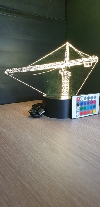 Lampe led 3D Grue, Chantier, bâtiment, veilleuse, chevet, déco, métier