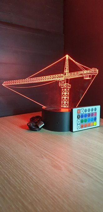 Lampe led 3D Grue, Chantier, bâtiment, veilleuse, chevet, néon, idée cadeau, déco, illusion