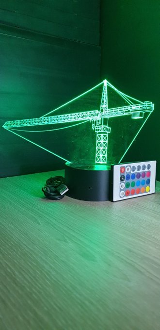 Lampe led 3D Grue, Chantier, bâtiment, veilleuse, chevet, néon, idée cadeau, déco, illusion