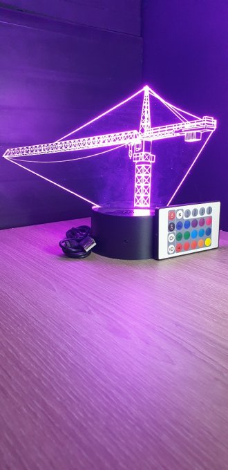 Lampe led 3D Grue, Chantier, bâtiment, veilleuse, chevet, néon, idée cadeau, déco, illusion