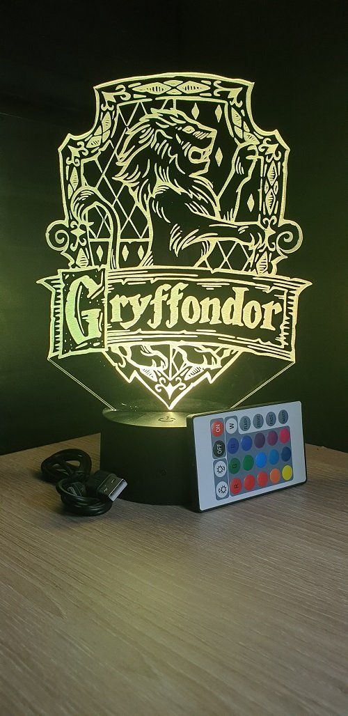 Lampe led 3D Gryffondor, Harry potter, film, chevet, veilleuse, idée cadeau, déco, illusion
