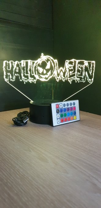 Lampe led 3D Halloween, veilleuse, chevet, néon, idée cadeau, déco, illusion, bureau, lumière