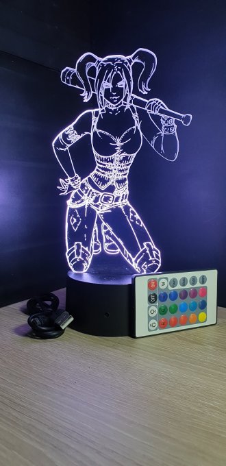 Lampe led 3D Harley Quinn, DC Comics, veilleuse, idée cadeau, dessin animé , déco, illusion, chevet