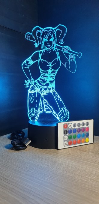 Lampe led 3D Harley Quinn, DC Comics, veilleuse, idée cadeau, dessin animé , déco, illusion, chevet
