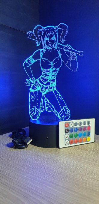 Lampe led 3D Harley Quinn, DC Comics, veilleuse, illusion, chevet