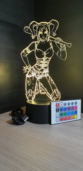 Lampe led 3D Harley Quinn, DC Comics, veilleuse, idée cadeau, dessin animé , déco, illusion, chevet