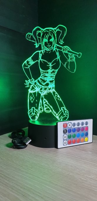 Lampe led 3D Harley Quinn, DC Comics, veilleuse, idée cadeau, dessin animé , déco, illusion, chevet