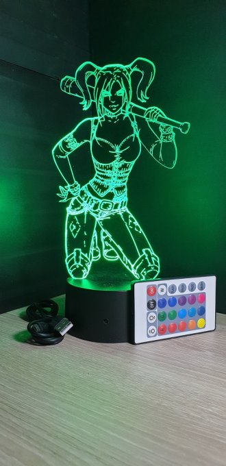 Lampe led 3D Harley Quinn, DC Comics, veilleuse, illusion, chevet