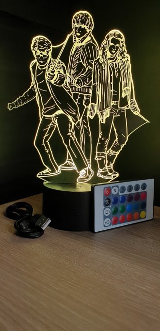 Lampe led 3D Harry Hermione Ron, Harry potter, film, veilleuse, chevet