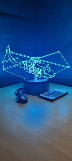 Lampe led 3D Hélicoptère, transport, veilleuse, chevet, cadeau, déco
