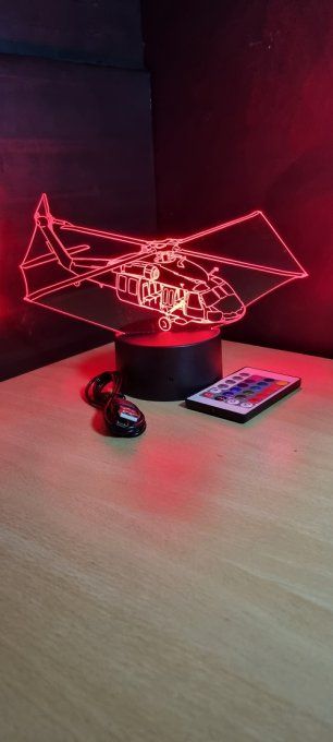 Lampe led 3D Hélicoptère, transport, veilleuse, chevet, cadeau, déco