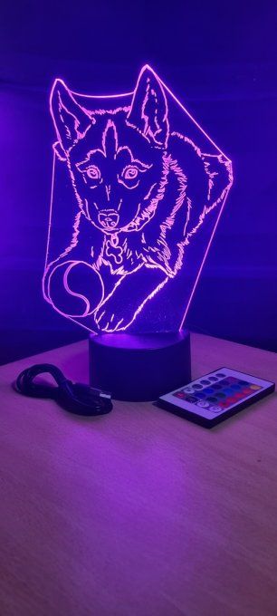 Lampe led 3D chiot Husky, animé, chien, veilleuse, luminaire, chevet
