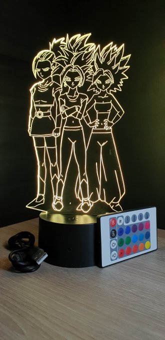 Lampe led 3d Kefla Cale Caulifla, manga, veilleuse, dessin animé, déco, illusion, chevet, éclairage