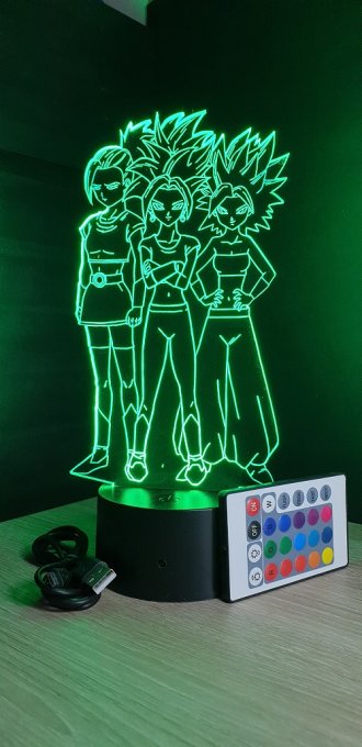 Lampe led 3d Kefla Cale Caulifla, manga, veilleuse, dessin animé, déco, illusion, chevet, éclairage