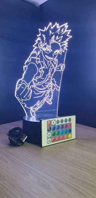 Lampe led 3D Eijiro Kirishima, Red Riot, My Hero Academia, manga ,veilleuse, chevet, déco, illusion