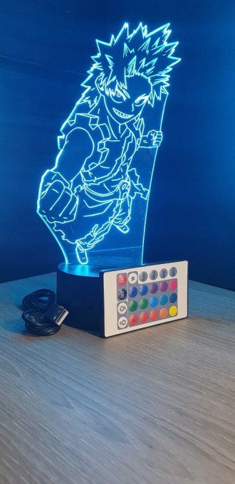 Lampe led 3D Eijiro Kirishima, Red Riot, My Hero Academia, manga ,veilleuse, chevet, déco, illusion