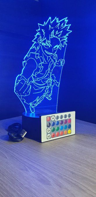 Lampe led 3D Eijiro Kirishima, Red Riot, My Hero Academia, manga ,veilleuse, chevet, déco, illusion