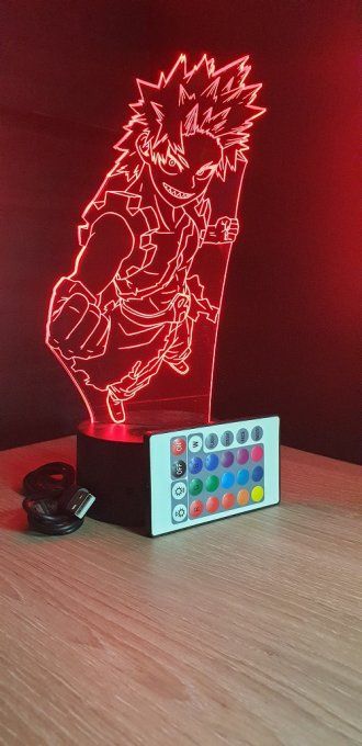 Lampe led 3D Eijiro Kirishima, Red Riot, My Hero Academia, manga ,veilleuse, chevet, déco, illusion
