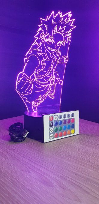 Lampe led 3D Eijiro Kirishima, Red Riot, My Hero Academia, manga ,veilleuse, chevet, déco, illusion